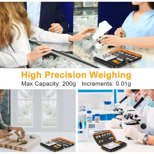 Cantar digital de precizie, Fuzion TU-X, 200g / 0.01g, 6 unitati, de bijuterii, Negru / Portocaliu