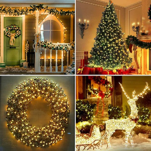 Pachet 2 x rola Instalatie de Craciun Liniara, AT PERFORMANCE®, 8 Jocuri de Lumini Interschimbabile, Alimentare La Priza Pentru Interior/Exterior, Rola 2x  100m, Fir Negru, Alb Cald.