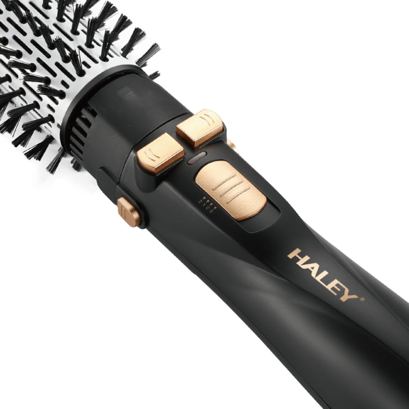Perie Rotativă cu Uscător HALEY 6 în 1, 1200W, Capete Interșchimbabile, 3 Trepte, Încălzire Rapidă, Protecție Păr, Design Negru