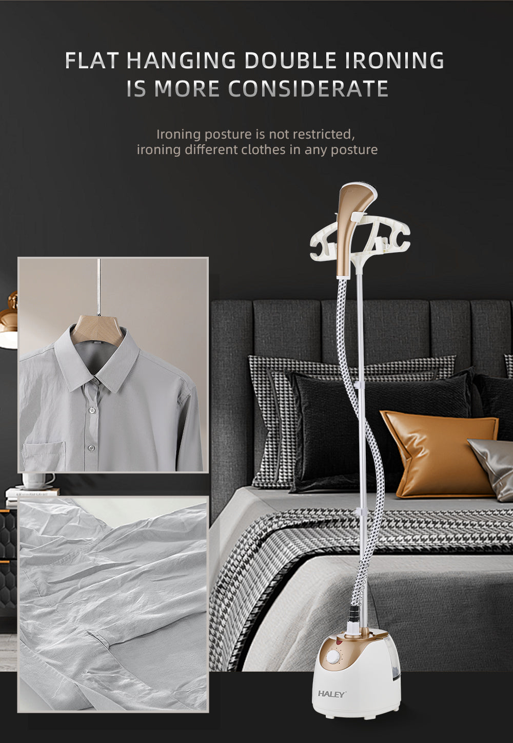 Aparat de Călcat cu Aburi Vertical HALEY, 2000W, Suport Telescopic, Rezervor 2.5L – Fier de Călcat Portabil pentru Haine, Călcare cu Aburi Eficientă și Rapidă