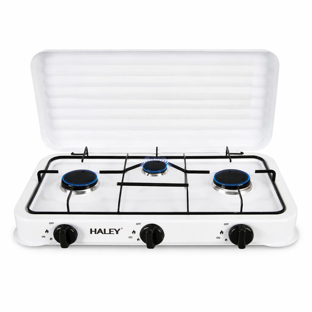 Aragaz pe Gaz HALEY HY-1520 cu 3 Arzătoare și Capac – Plită Gaz pentru Bucătărie