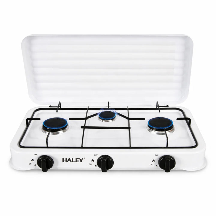 Aragaz pe Gaz HALEY HY-1520 cu 3 Arzătoare și Capac – Plită Gaz pentru Bucătărie