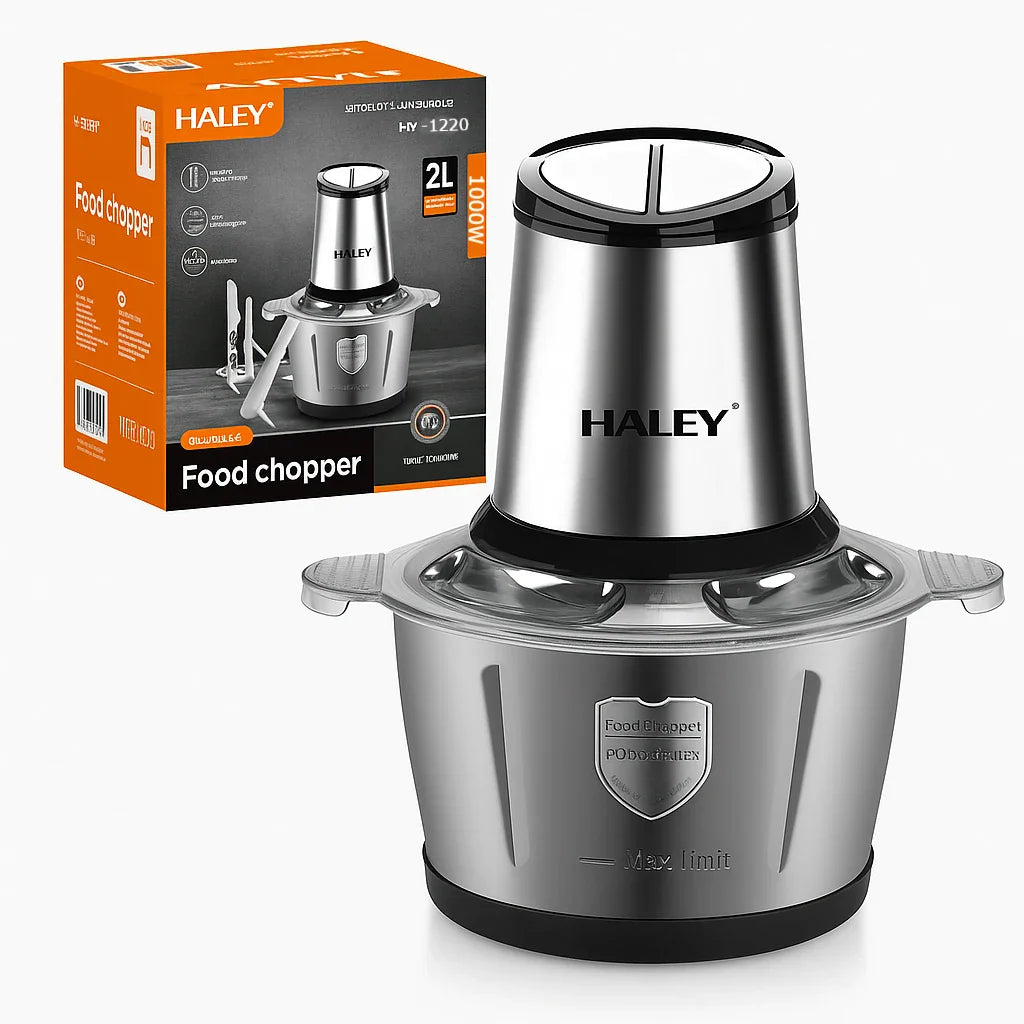 Tocator Universal Electric HY-1220 pentru Carne si Legume, Capacitate 2L, Bol Inox, 4 Lame Premium din Otel Inoxidabil, Motor Puternic 500W