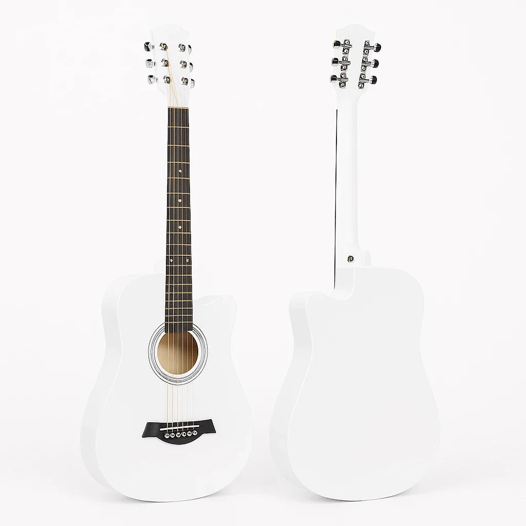 Chitară acustică 4/4 albă – design elegant, sunet clar și echilibrat