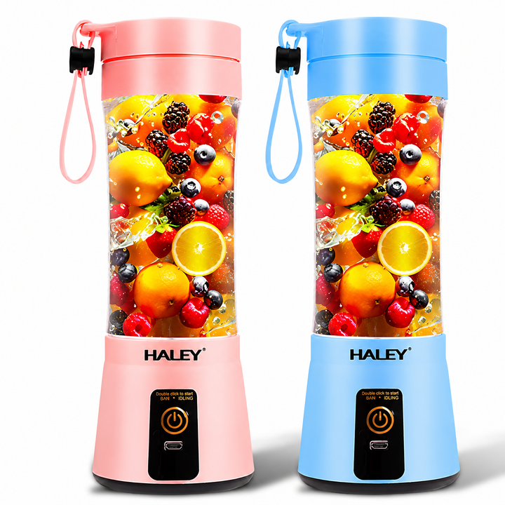Blender Portabil Haley HY-2950, 480 ml, Baterie 2000 mAh, Reîncărcabil USB, Mini Smoothie Maker pentru Fructe și Legume