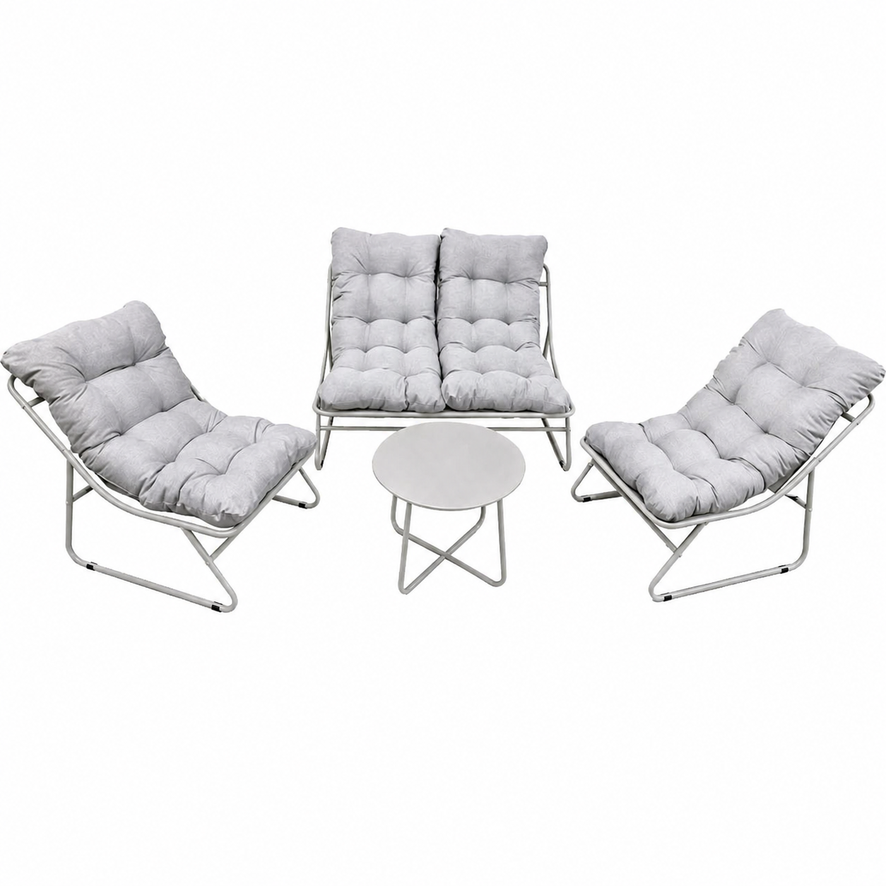 Set Mobilier Grădină AT PERFORMANCE® 4 Piese, Canapea 2 Locuri + 2 Fotolii + Măsuță, Cadru Metalic