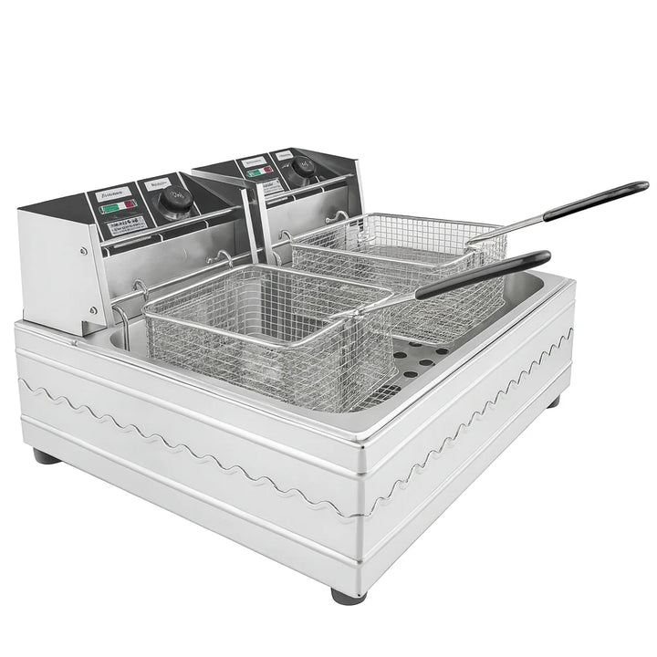 Friteuză Electrică Profesională Dublă AT Performance AT-82, 12L (2×6L, 5000W, Inox)