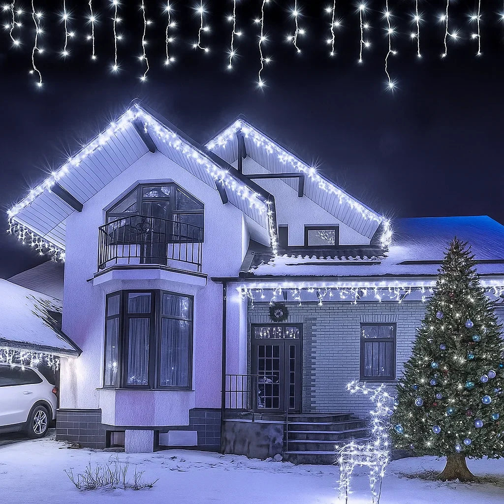 Ghirlandă luminoasă Crăciun 12 metri AT PERFORMANCE® – 300 LED-uri alb rece, decor interior/exterior