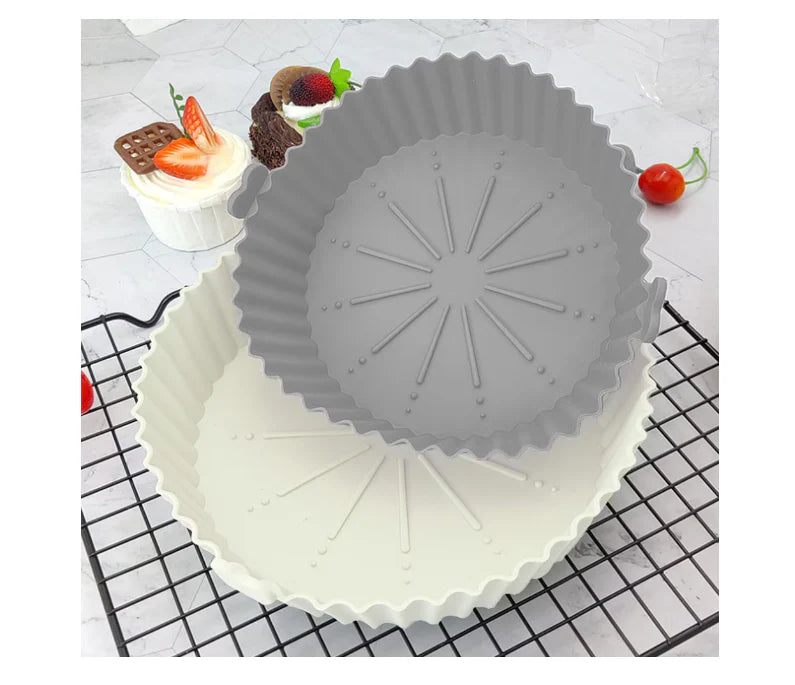 Tava pentru Air Fryer din Silicon, 18.3 cm, Gri, AT PERFORMANCE®, O Solutie Practica si Versatila pentru Gatitul Sanatos