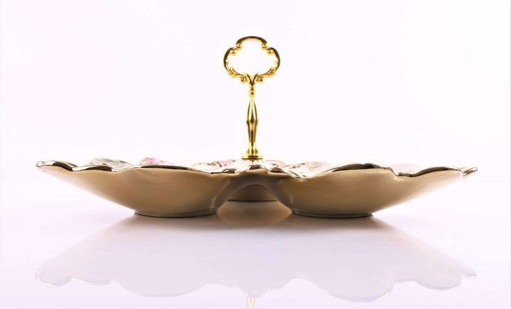 Platou compartimentat din ceramica si maner din metal