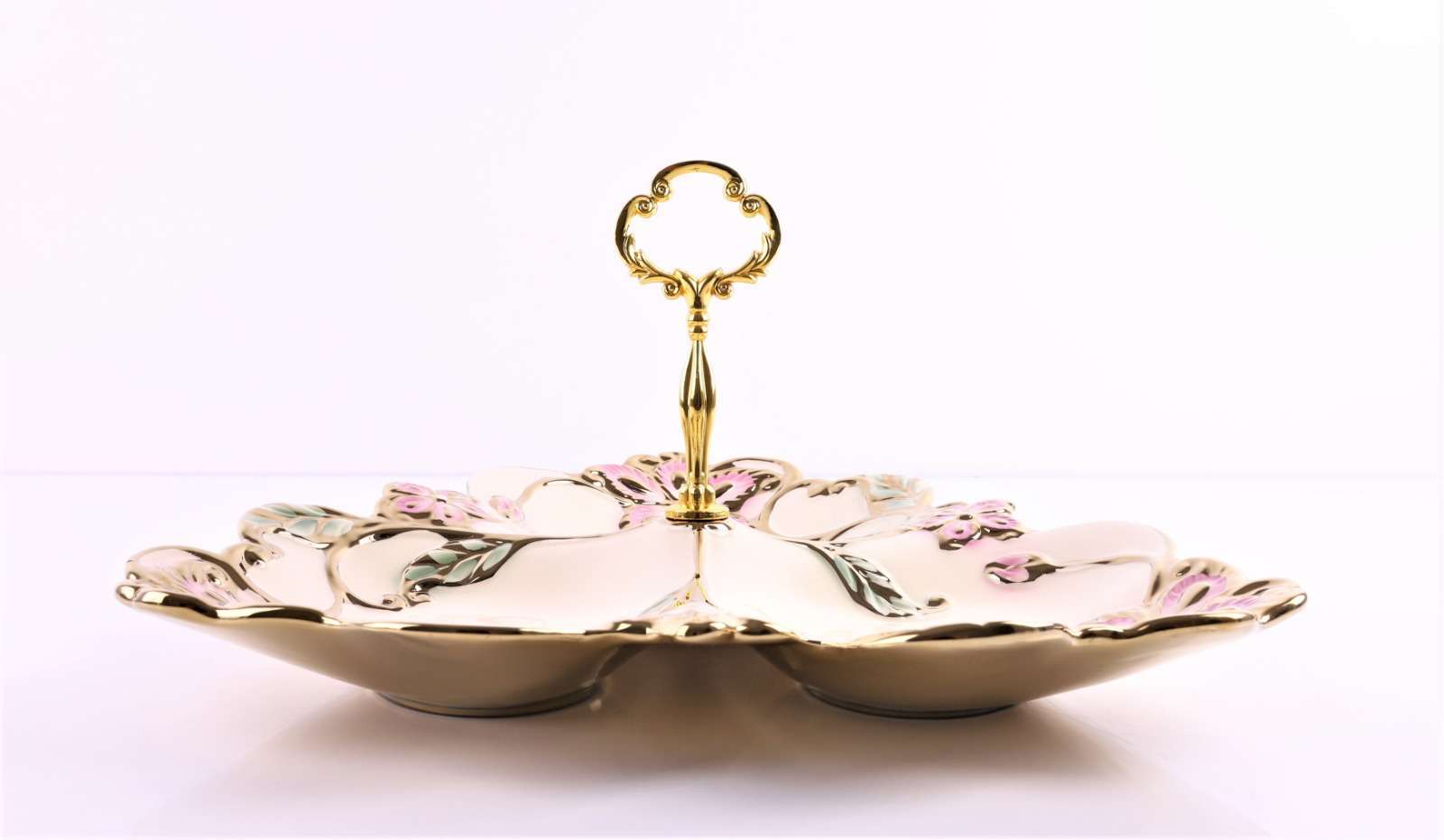 Platou compartimentat din ceramica si maner din metal