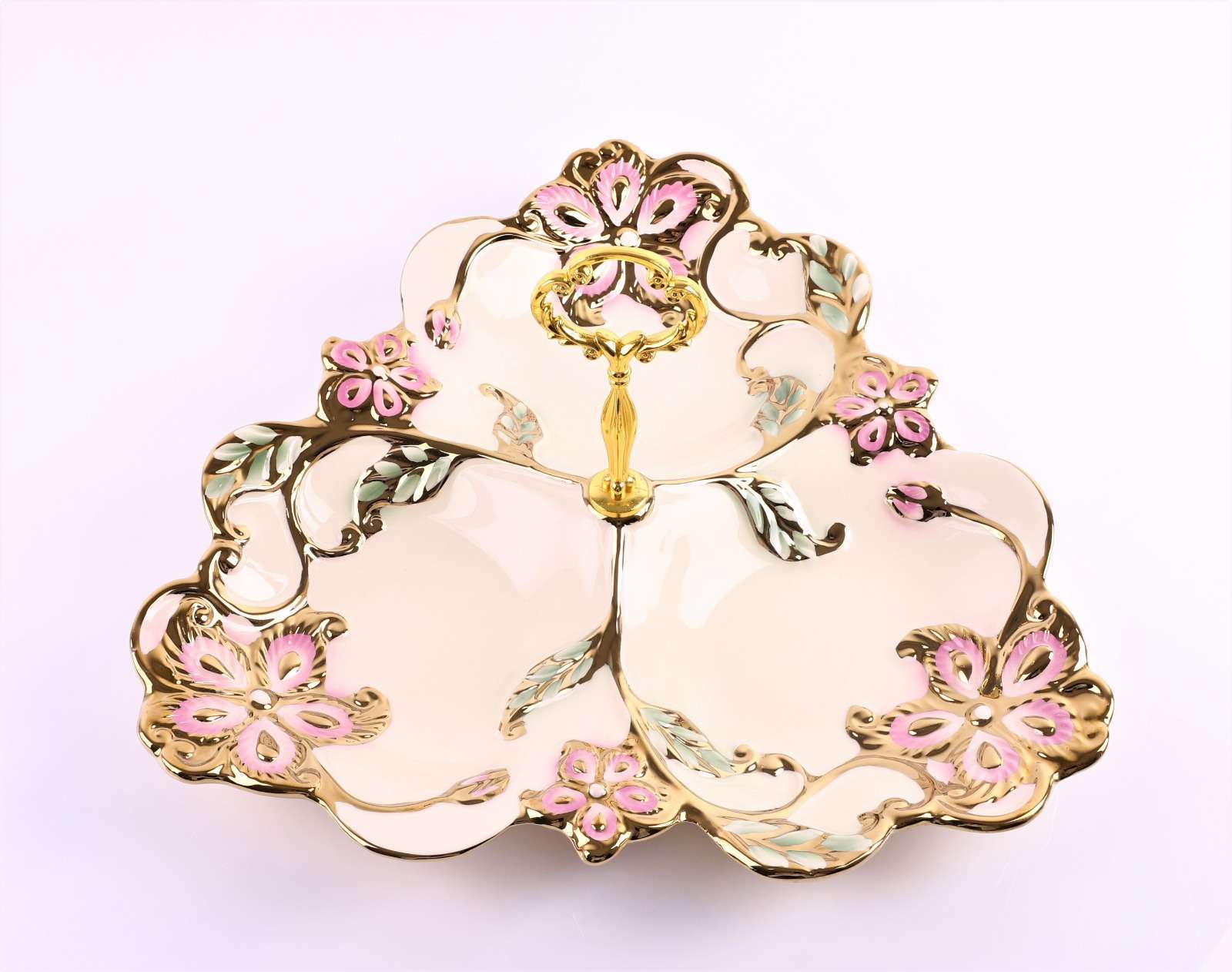 Platou compartimentat din ceramica si maner din metal