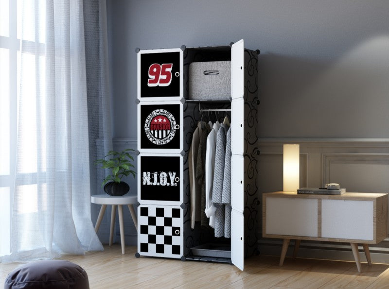 Dulap modular pentru copii, AT PERFORMANCE®, 8 rafturi, durabil, 76X37X147 cm, negru, diverese