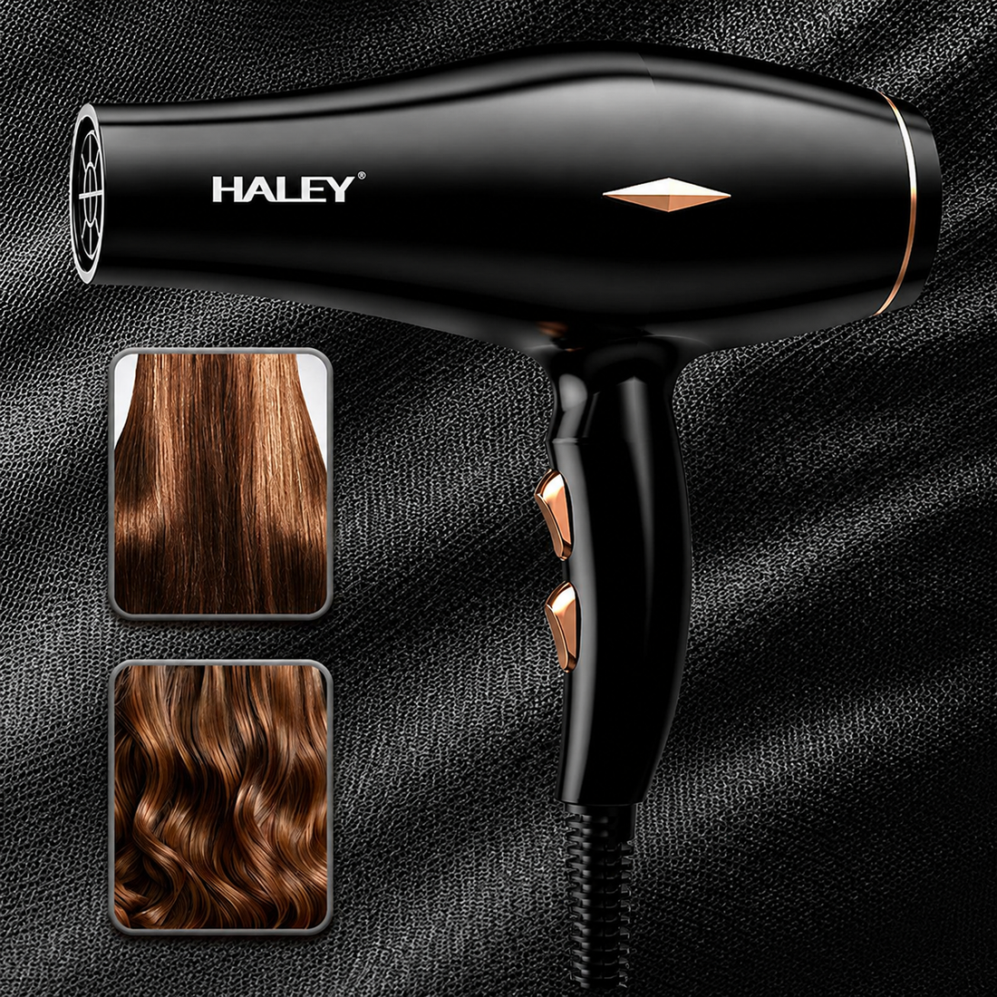 Uscător De Păr Profesional Haley HY-4031, 2200W, 3 Trepte De Temperatură, Control Inteligent Al Temperaturii, Concentrator De Aer, Filtru Detașabil, Negru