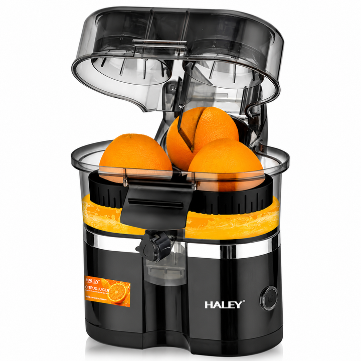 Storcător Electric pentru Citrice Haley HY-2969, 650W, 15.000 RPM, Recipient 400 ml, Tăietor Integrat, Sistem Automat de Alimentare, Negru
