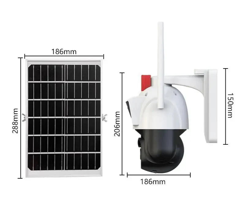 Cameră de Supraveghere Solară HNY 3MP 4G cu Panou Solar, Aplicația V380 Pro, Rotire PTZ, IP66, Card 64GB Inclus