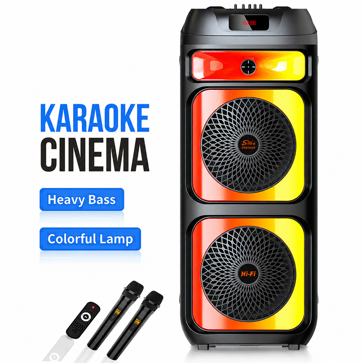 Boxă Portabilă Karaoke Sing-e ZQS10225, Bluetooth, 2x10", 80W, DSP Audio, 2 Microfoane Wi-Fi, LED RGB, Acumulator 6000mAh, Telecomandă