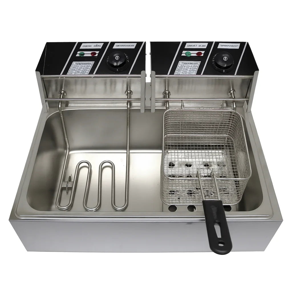 Friteuză Electrică Profesională Dublă AT Performance AT-82, 12L (2×6L, 5000W, Inox)