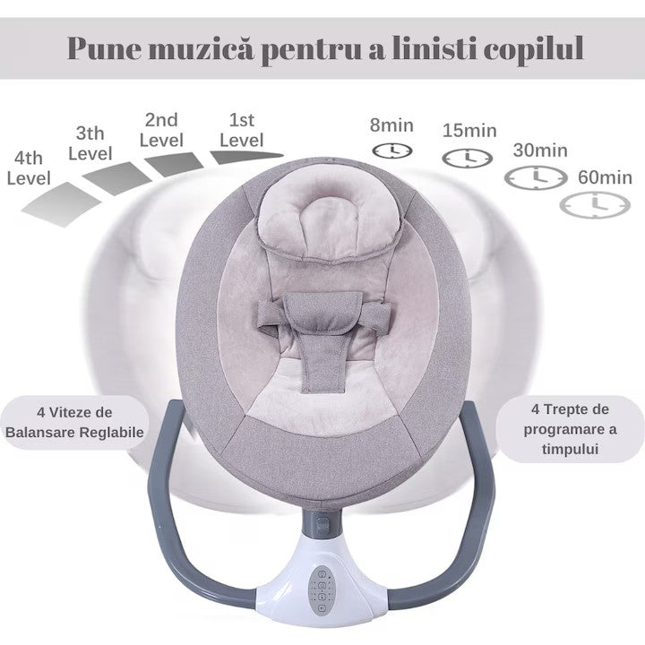 Legan si Balansoar Multifunctional pentru Bebelusi, AT PERFORMANCE®, – Modern, Confortabil si Portabil, Culoare GRI
