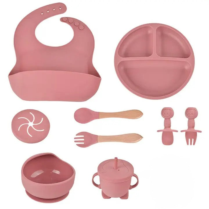 Pachet 2 în 1 pentru Bebeluși: Balansoar Electric 5 în 1 Mastela Roz + Set Hrănire 10 Piese Silicon | Confort și Siguranță de la Naștere