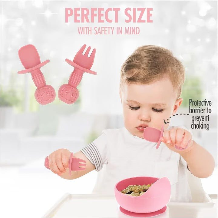 Pachet 2 în 1 pentru Bebeluși: Balansoar Electric 5 în 1 Mastela Roz + Set Hrănire 10 Piese Silicon | Confort și Siguranță de la Naștere