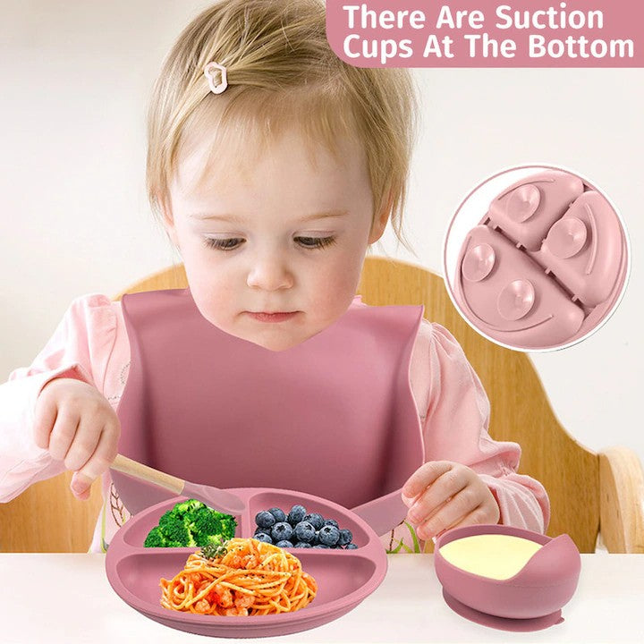 Pachet 2 în 1 pentru Bebeluși: Balansoar Electric 5 în 1 Mastela Roz + Set Hrănire 10 Piese Silicon | Confort și Siguranță de la Naștere