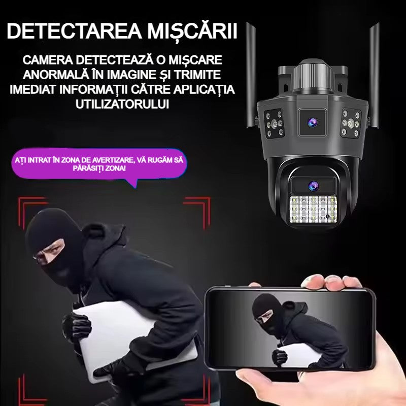 Cameră Supraveghere cu 2 Camere AT PERFORMANCE® – 5K, 9MP, PTZ 4G, Viziune Nocturnă, Alarmă, Audio, IP66