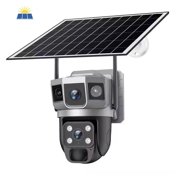 Cameră Supraveghere Solară 4G cu 2 Camere AT PERFORMANCE® – 4MP HD, Zoom Optic 10x, PTZ, V380 App, Exterior, Baterie Integrată