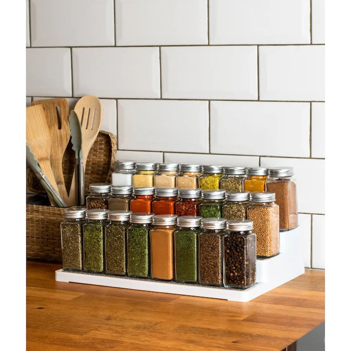 Set 24 Sticluțe Condimente AT PERFORMANCE® – Sticlă cu Capac Aluminiu, Etichete RO, Palnie, Marker și Periuță