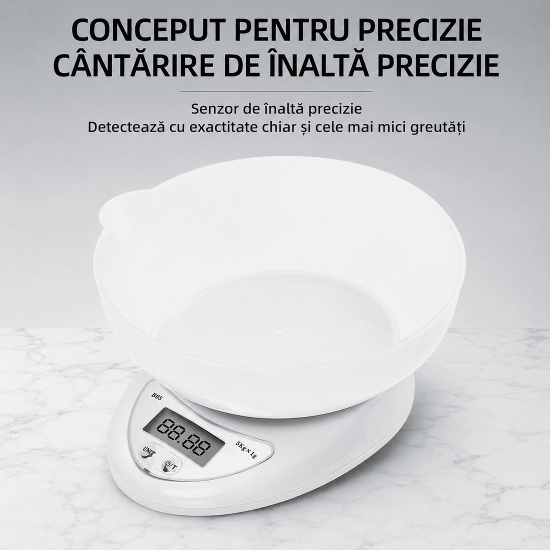 Cântar Electronic De Bucătărie Haley HY-5020, Capacitate 5 Kg, Precizie 1 g, Bol 600 ml, Ecran LCD, Funcție Tara