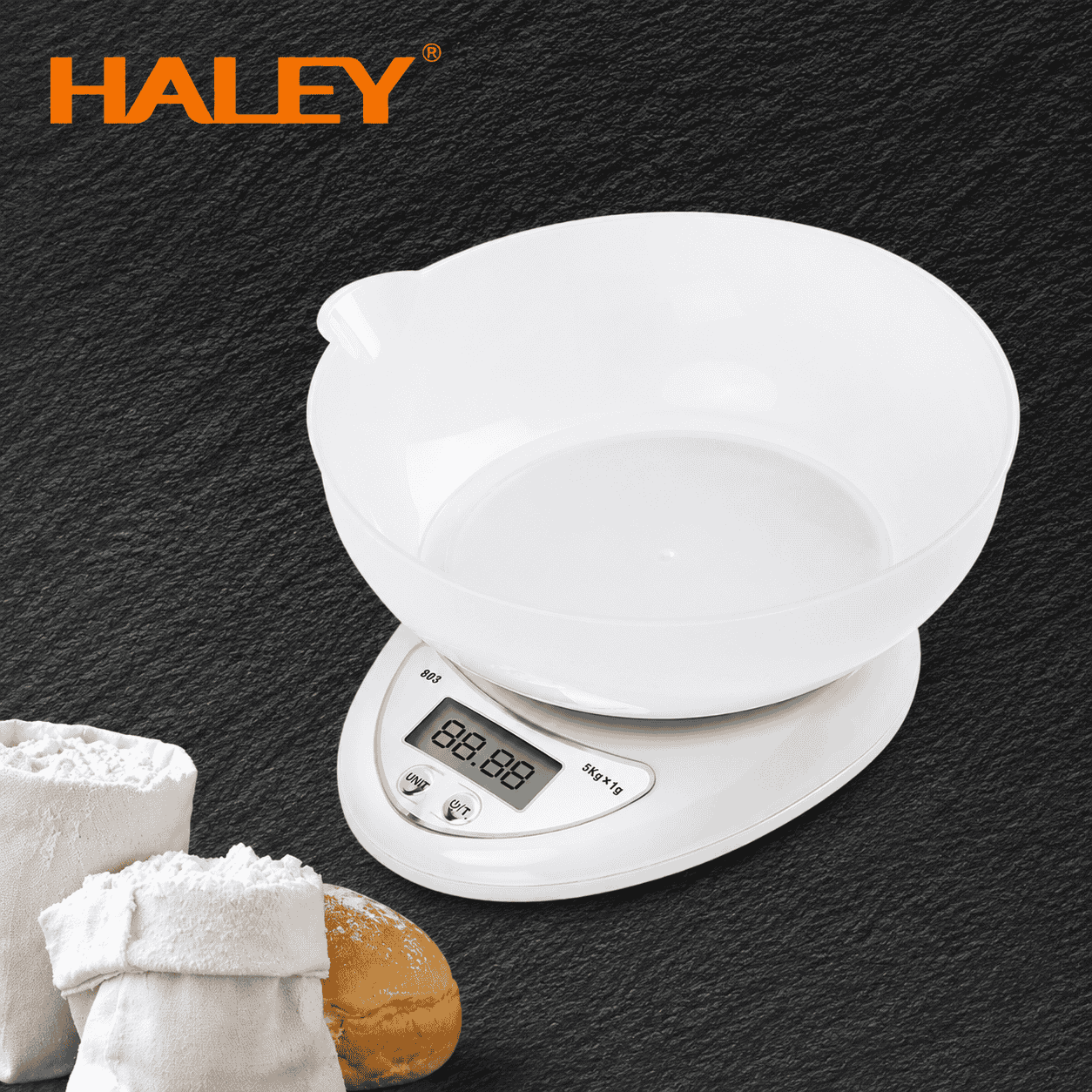 Cântar Electronic De Bucătărie Haley HY-5020, Capacitate 5 Kg, Precizie 1 g, Bol 600 ml, Ecran LCD, Funcție Tara