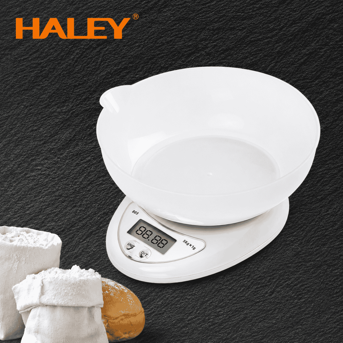 Cântar Electronic De Bucătărie Haley HY-5020, Capacitate 5 Kg, Precizie 1 g, Bol 600 ml, Ecran LCD, Funcție Tara