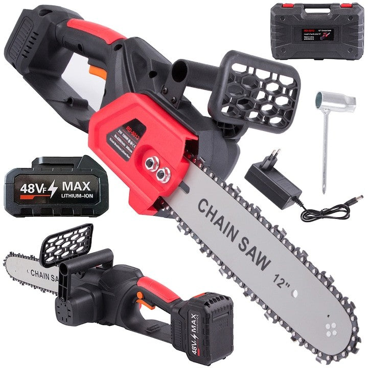 Drujbă Electrică AT PERFORMANCE®, 1200W cu Acumulator 48V, Lamă 30 cm, 4200 RPM, Portabilă, Fără Fir, Cu Accesorii