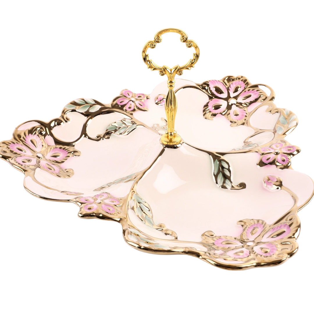 Platou compartimentat din ceramica si maner din metal