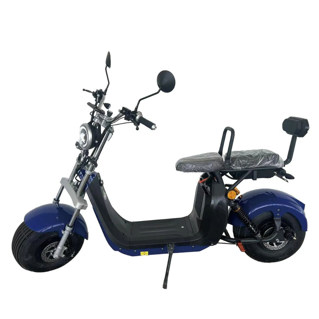 Scuter Electric 2 Persoane, Viteză Limitată 25 km/h – Fără Permis, Viteza maxima 45 km/h, Autonomie 50 km, Motor 1500W,  Baterie 20Ah, Suspensie Hidraulică, COC Inclus negru