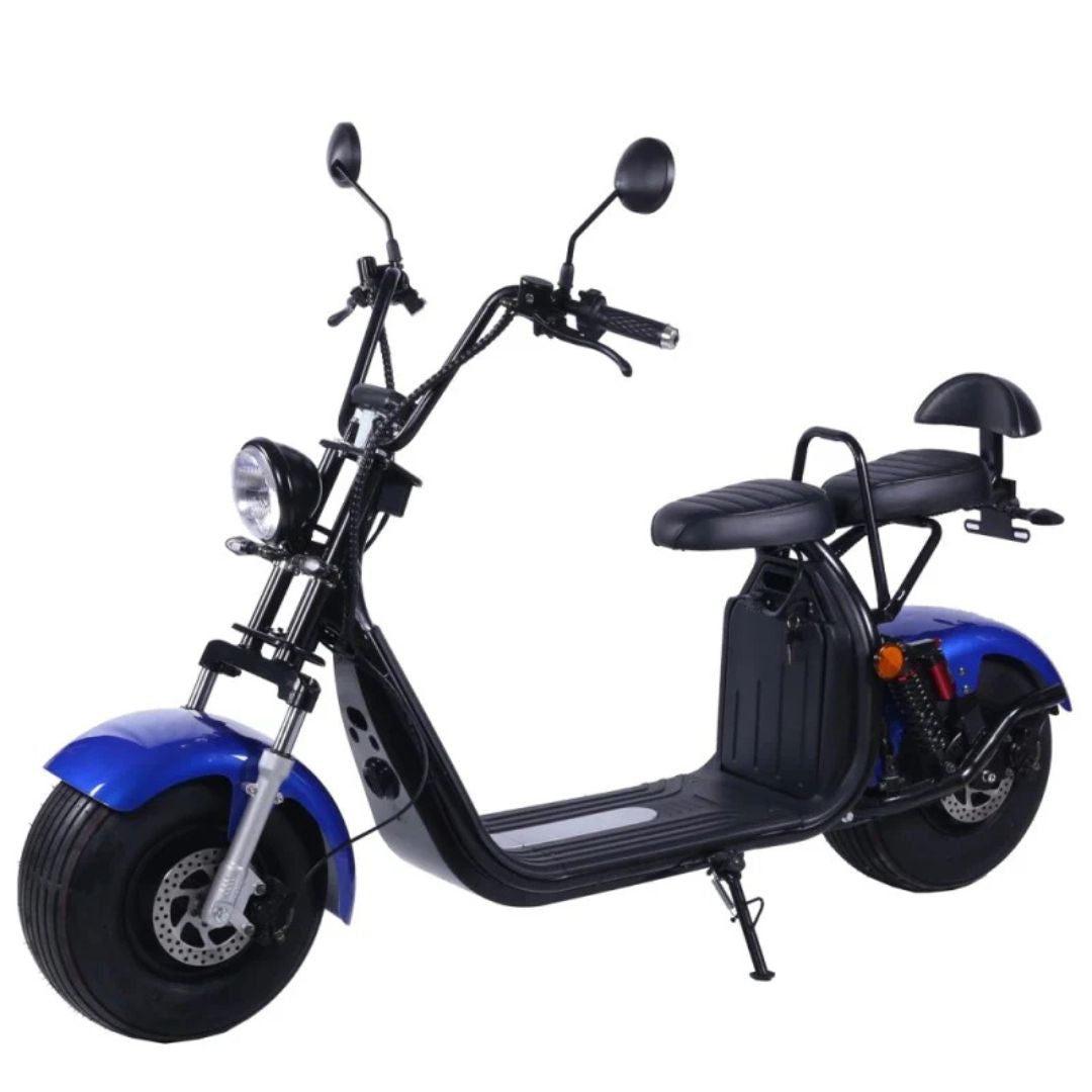 Scuter Electric 2 Persoane, Viteză Limitată 25 km/h – Fără Permis, Viteza maxima 45 km/h, Autonomie 50 km, Motor 1500W,  Baterie 20Ah, Suspensie Hidraulică, COC Inclus negru