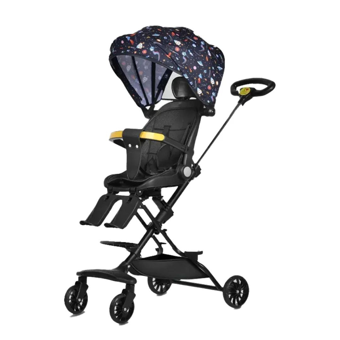 Cărucior Sport Bebe Pliabil cu Șezut Rotativ 360°, Spătar Reglabil, Coș de Cumpărături, Roți EVA și Frână – AT PERFORMANCE®, Alb