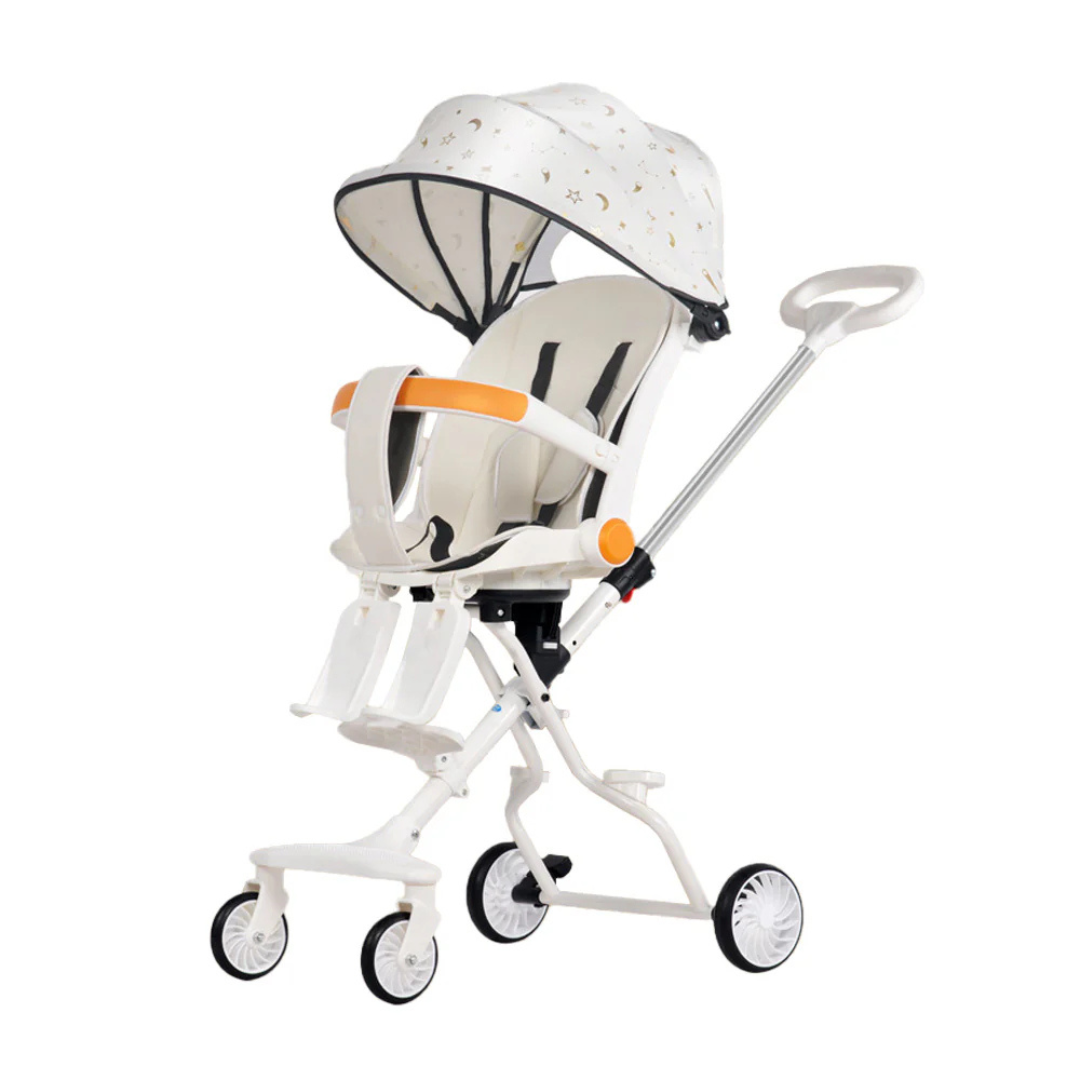 Cărucior Sport Bebe Pliabil cu Șezut Rotativ 360°, Spătar Reglabil, Coș de Cumpărături, Roți EVA și Frână – AT PERFORMANCE®, Alb