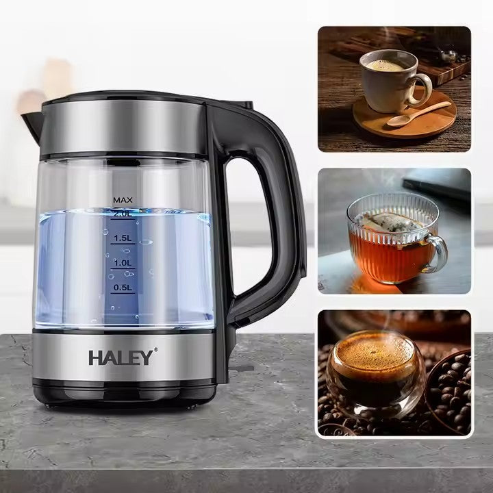 Fierbător Electric HALEY HY-8824: Portabil din Sticlă de 2L, Ceainic de Bucătărie Pentru UZ Casnic și Hotel