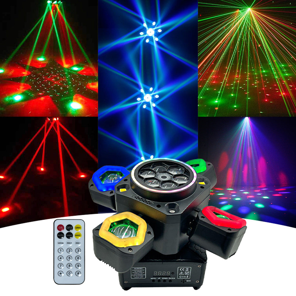 Proiector de Lumini Party 4-în-1 RGBW cu Laser și Stroboscop, 65W