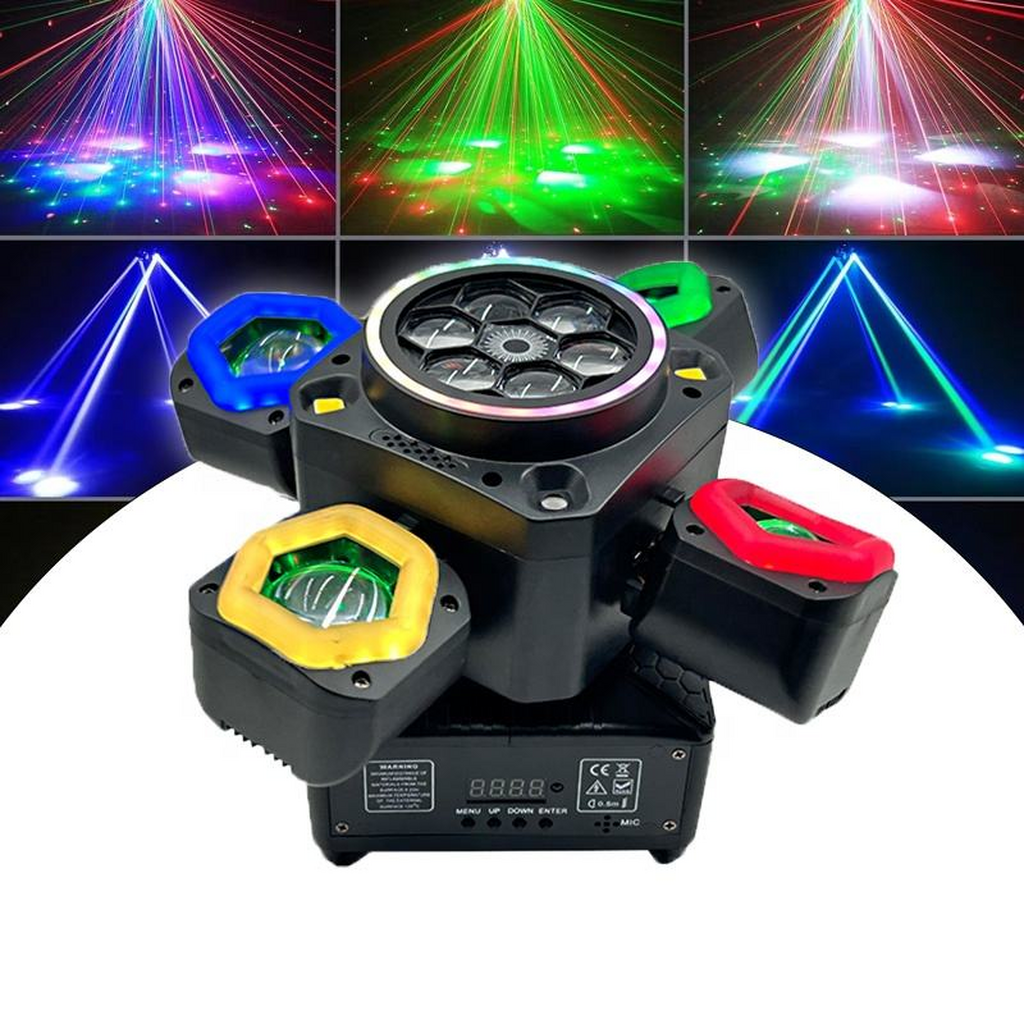 Proiector de Lumini Party 4-în-1 RGBW cu Laser și Stroboscop, 65W