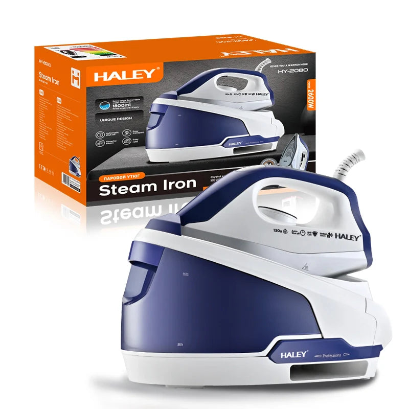 Stație de Călcat cu Abur HALEY HY-2080, 2600W – 1800ml, Talpă Ceramică, Self-Cleaning, Anti-Drip, Anti-Calc, LED