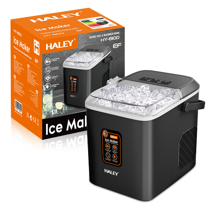 Mașină de Gheață HALEY, 12 kg/24h, Compactă, Avertizare Gheață Plină și Apă Joasă, Curățare Automată, 112W