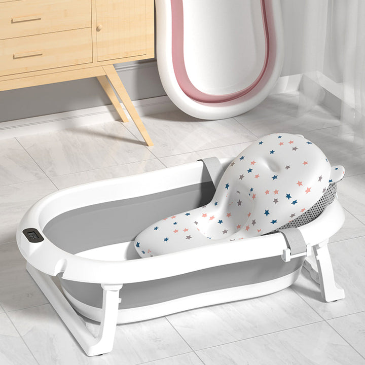 Cadă de Baie Pliabilă pentru Bebeluși cu Termometru și Pernă – Antiderapantă, 0-3 Ani