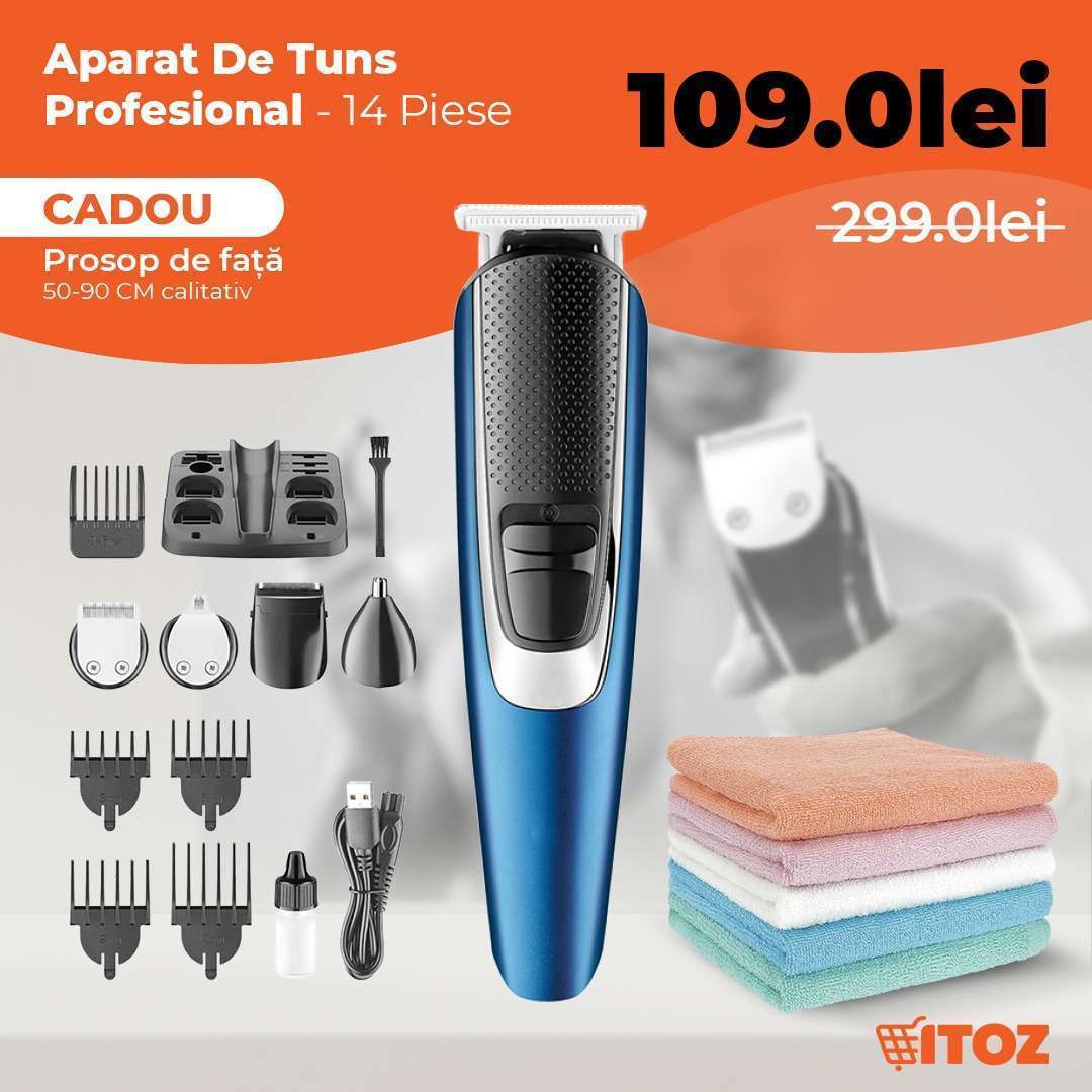 Aparat De Tuns Profesional 14 Piese, cu acumulator