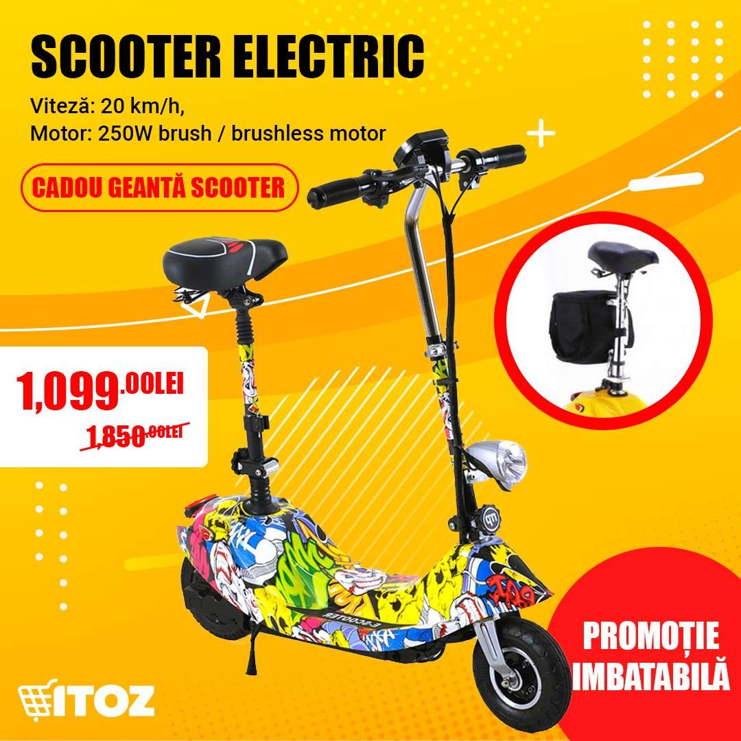 PROMOTIE IMBATABILA!SCUTER ELECTRIC PRO!Viteza: 20Km-25km/H,Motor 250W,CADOU GEANTA SCUTER!