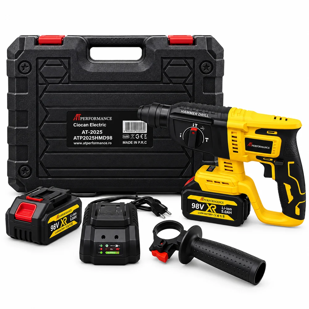 Mașină de Găurit Electrică AT PERFORMANCE® 1680W, 3500rpm, 2 Baterii 98V, 26mm, Fără Fir, Albastru – Putere și Precizie pentru Profesioniști și Bricolaj
