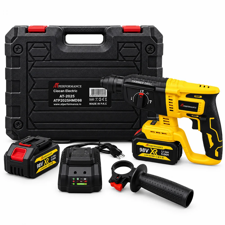 Mașină de Găurit Electrică AT PERFORMANCE® 1680W, 3500rpm, 2 Baterii 98V, 26mm, Fără Fir, Albastru – Putere și Precizie pentru Profesioniști și Bricolaj