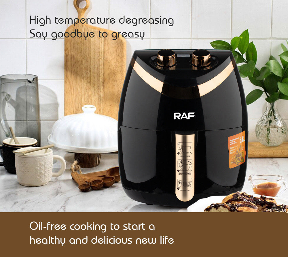 Friteuza electrica profesionala Air Fryer alb, AT PERFORMANCE®, RAF Air Fryer 5.8L 1500W Manual, Multi-Purpose, 360 Air Circulation R.5232 - Gatit sanatos si eficient pentru intreaga familie, negru