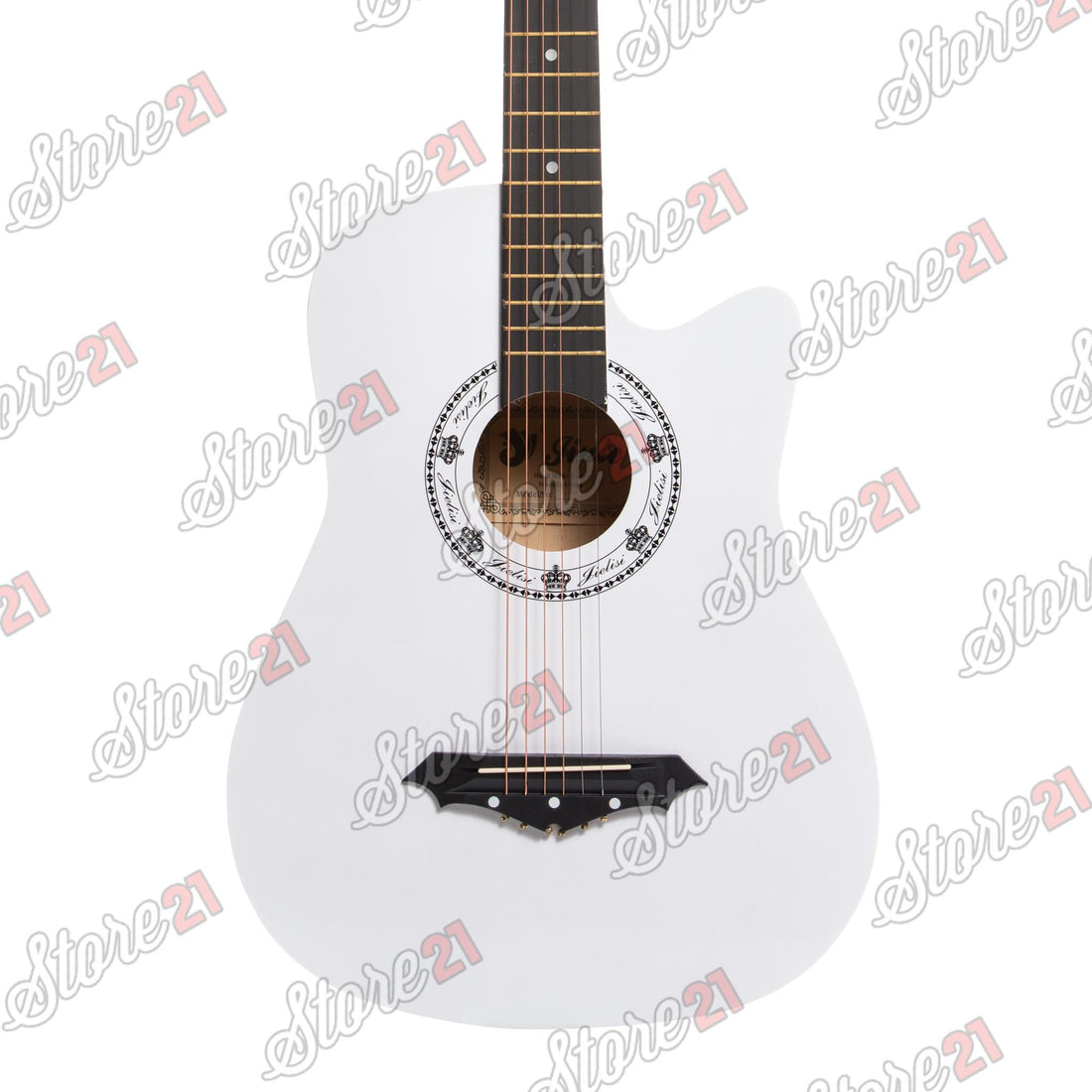 Chitara Acustica Alba – 6 Corzi Metalice 4/4,Recomandata Peste 11 Ani, Inclusiv Adulti